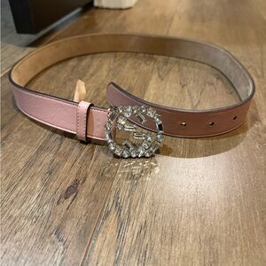 Gucci women’s Pink Leather Belt with Crystal Buckle